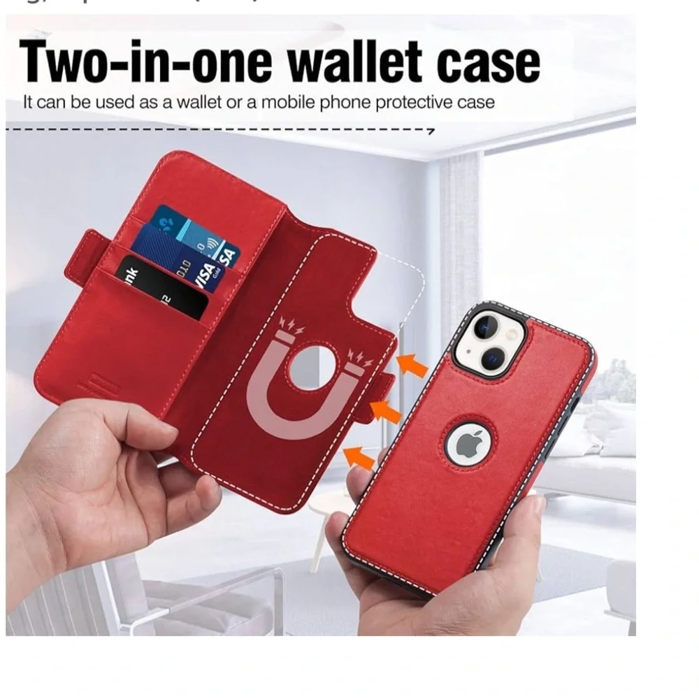 WENSELLE Luxury Red Leather Wallet Phone Case with MagSafe & Card Slots
